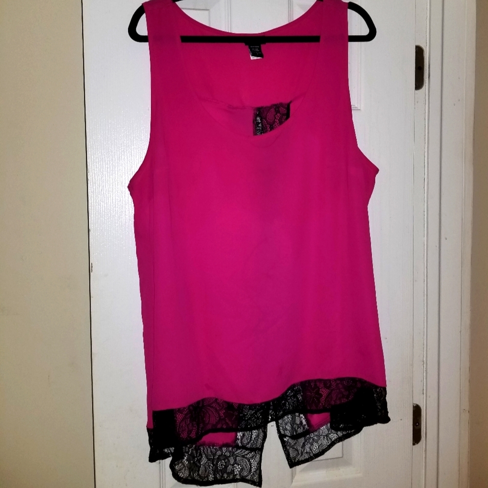 Torrid Fuchsia Dress Tank w/Black Lace trim